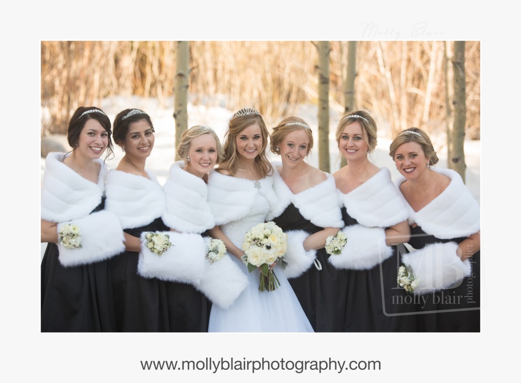 bridesmaids with muffs warren station winter wedding