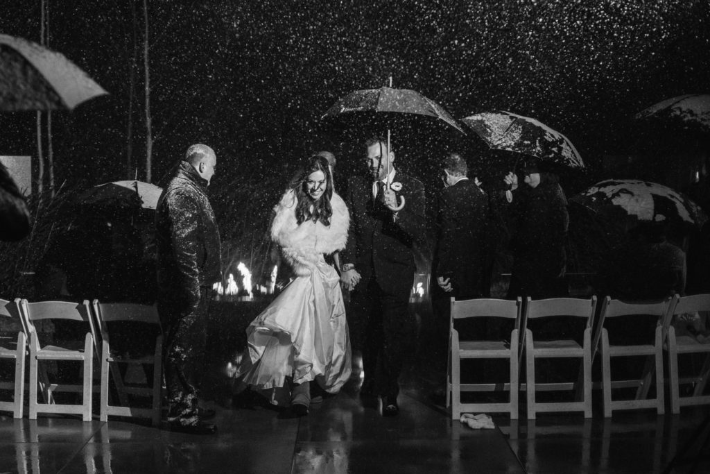 snowy night outdoor wedding